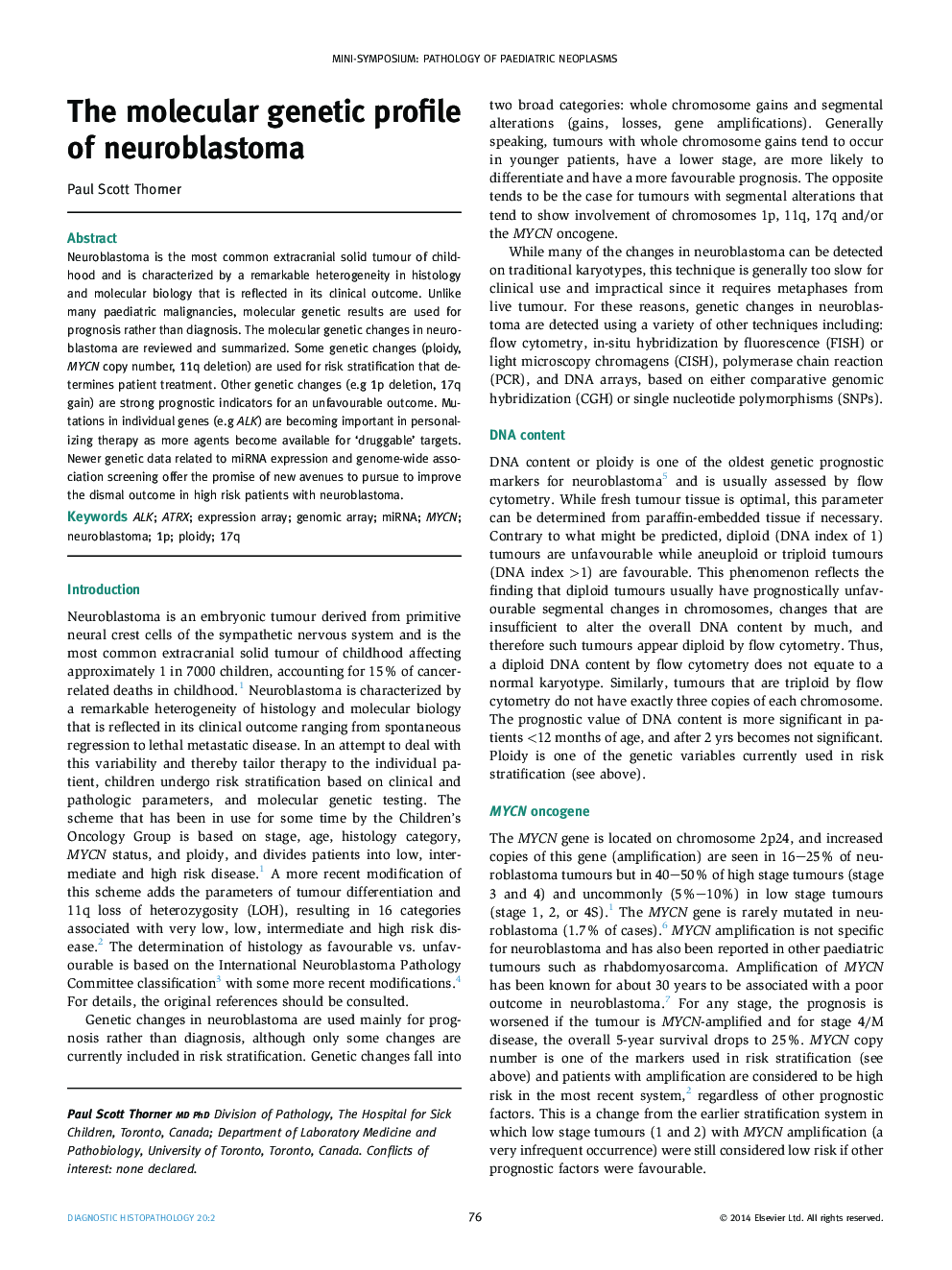 The molecular genetic profile of neuroblastoma