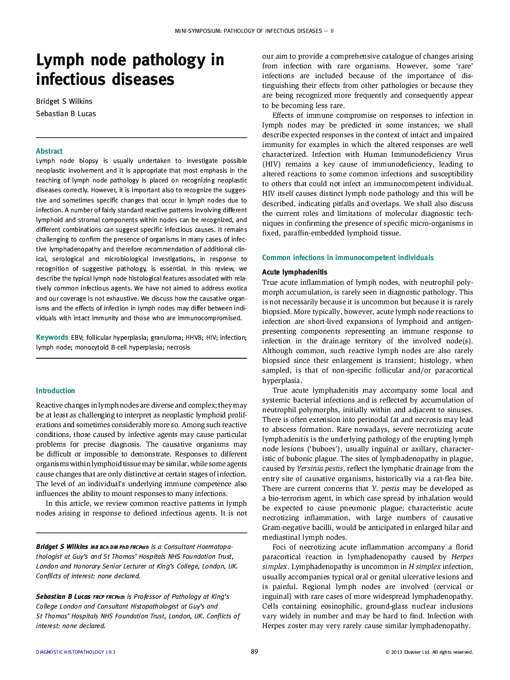 Lymph node pathology in infectious diseases