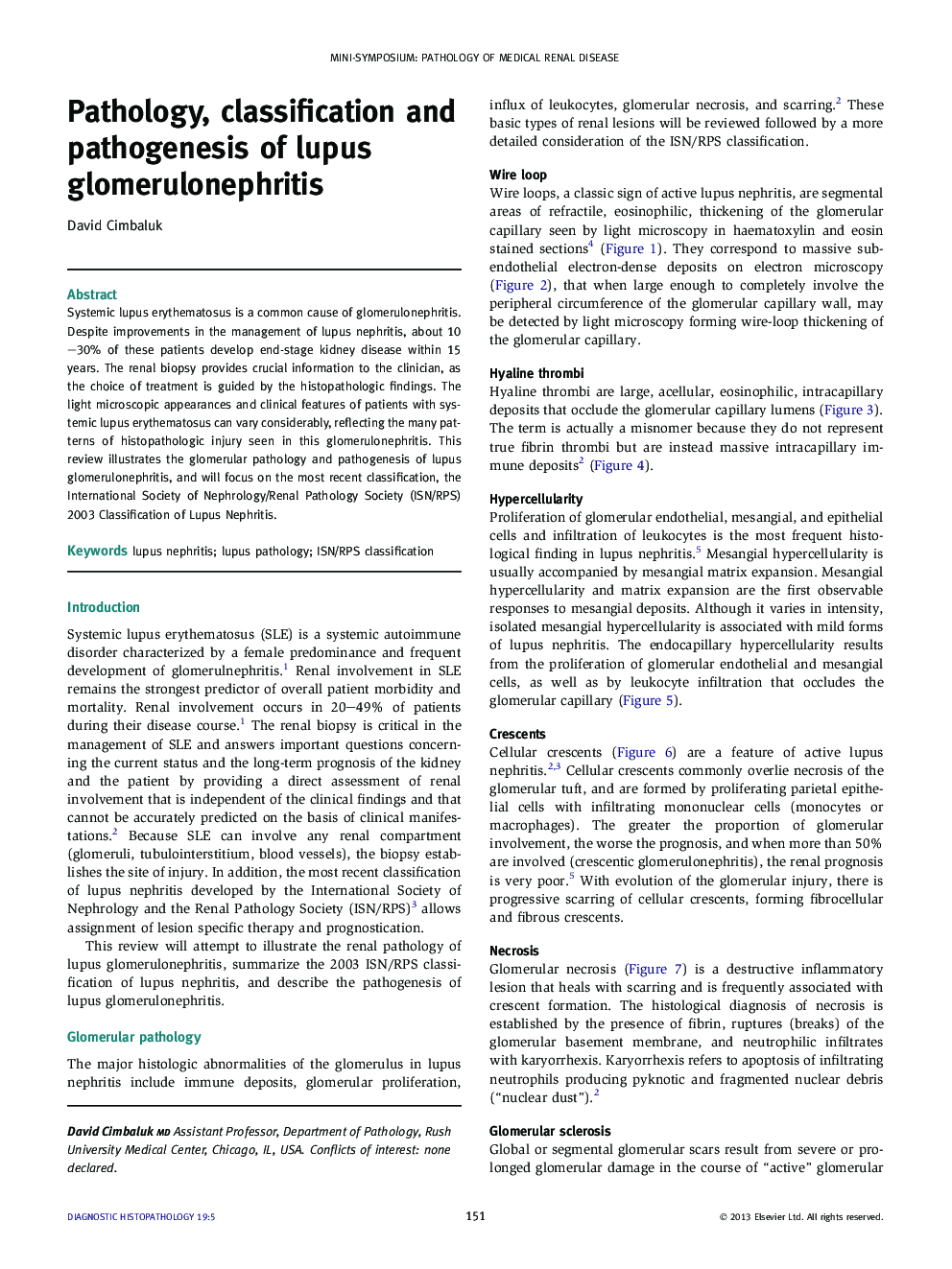 Pathology, classification and pathogenesis of lupus glomerulonephritis