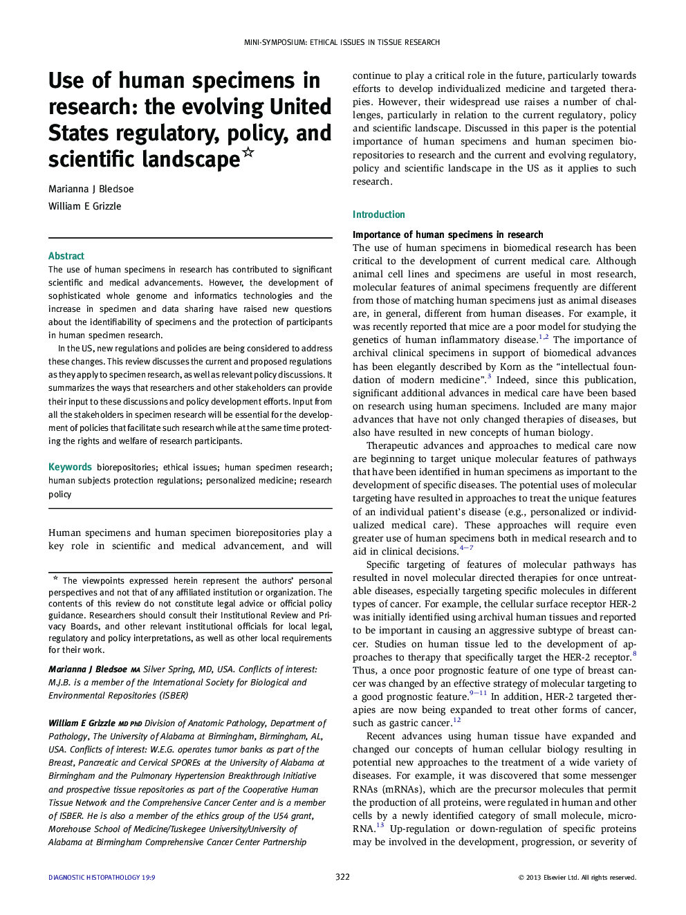 Use of human specimens in research: the evolving United States regulatory, policy, and scientific landscape 