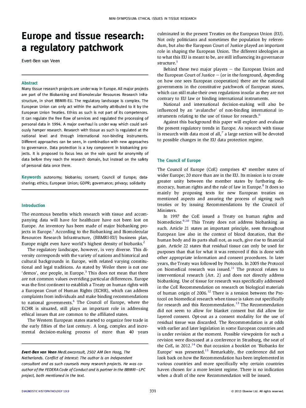 Europe and tissue research: a regulatory patchwork