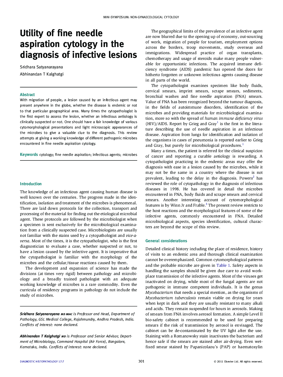 Utility of fine needle aspiration cytology in the diagnosis of infective lesions