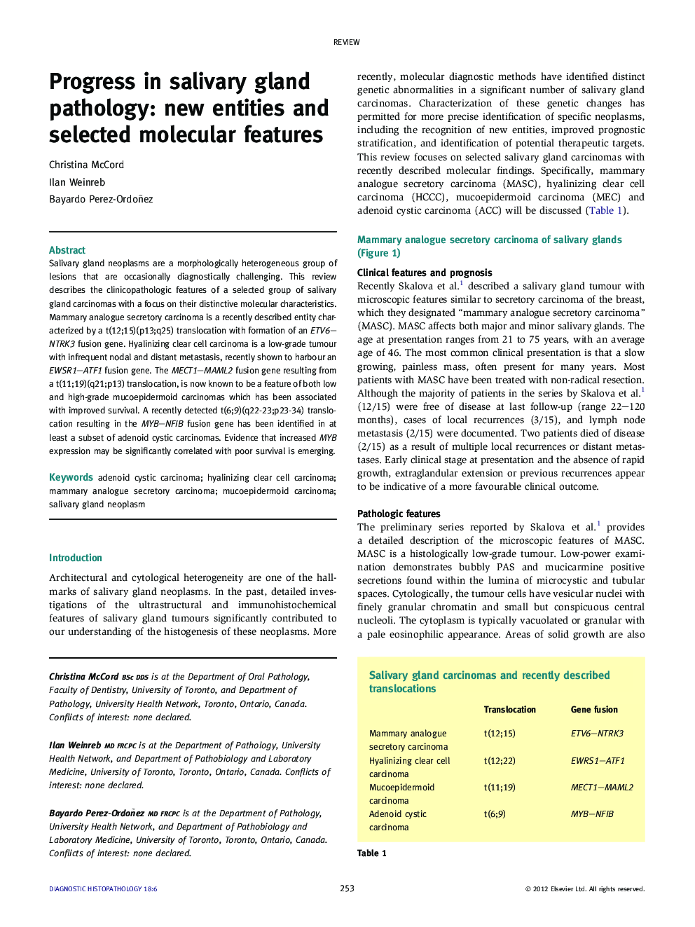 Progress in salivary gland pathology: new entities and selected molecular features