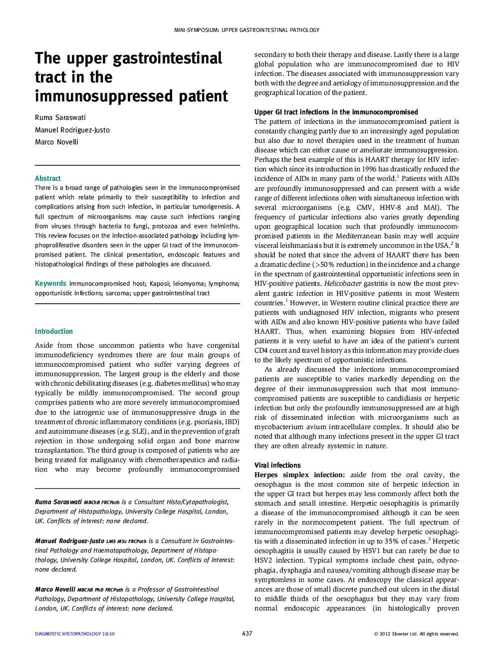 The upper gastrointestinal tract in the immunosuppressed patient