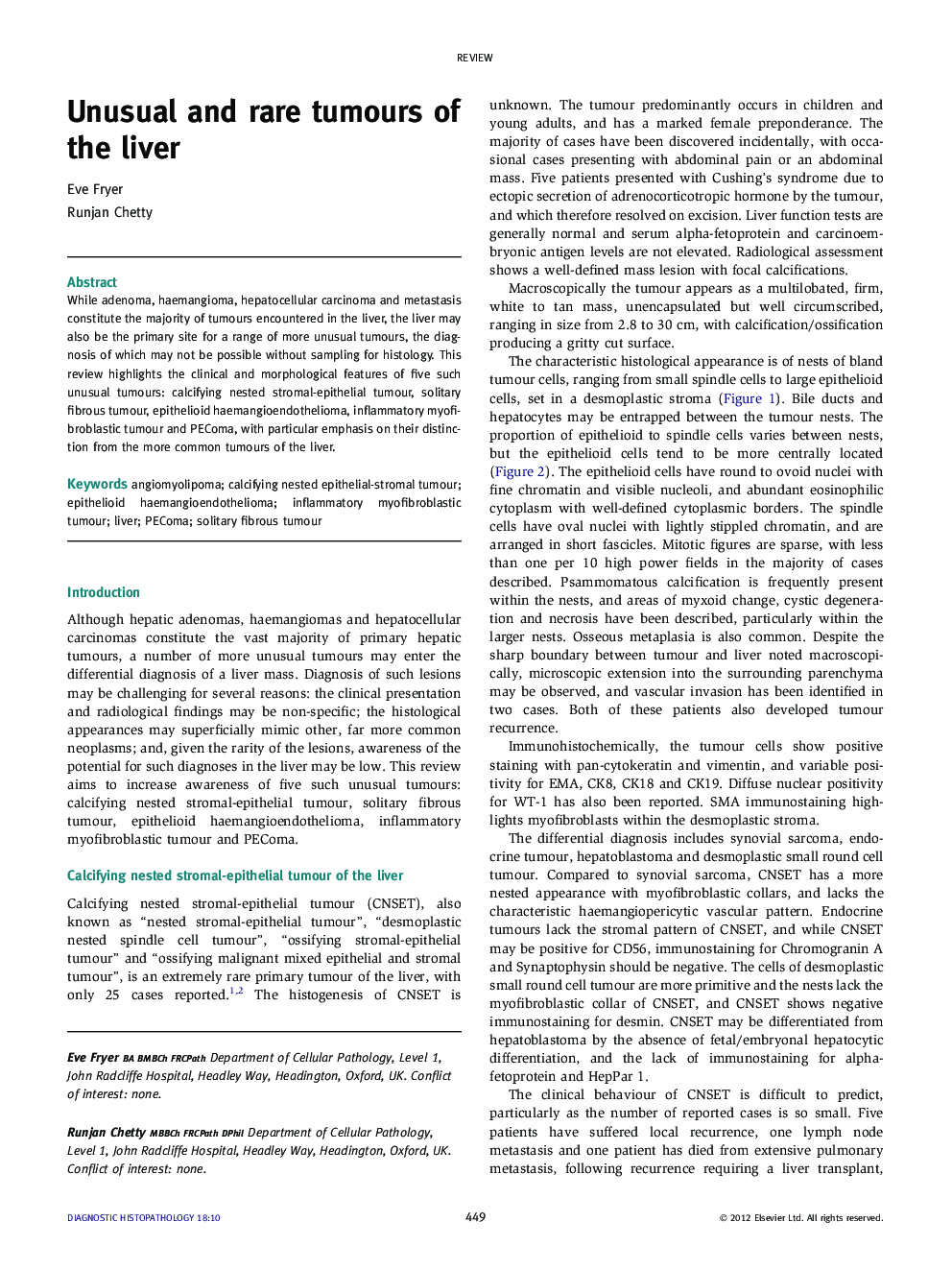 Unusual and rare tumours of the liver