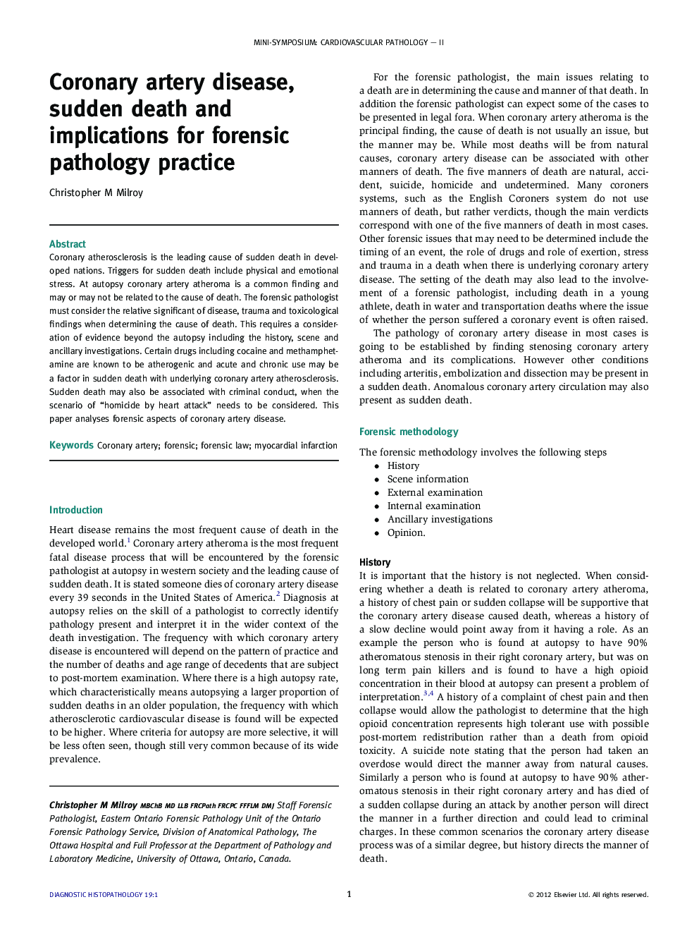 Coronary artery disease, sudden death and implications for forensic pathology practice