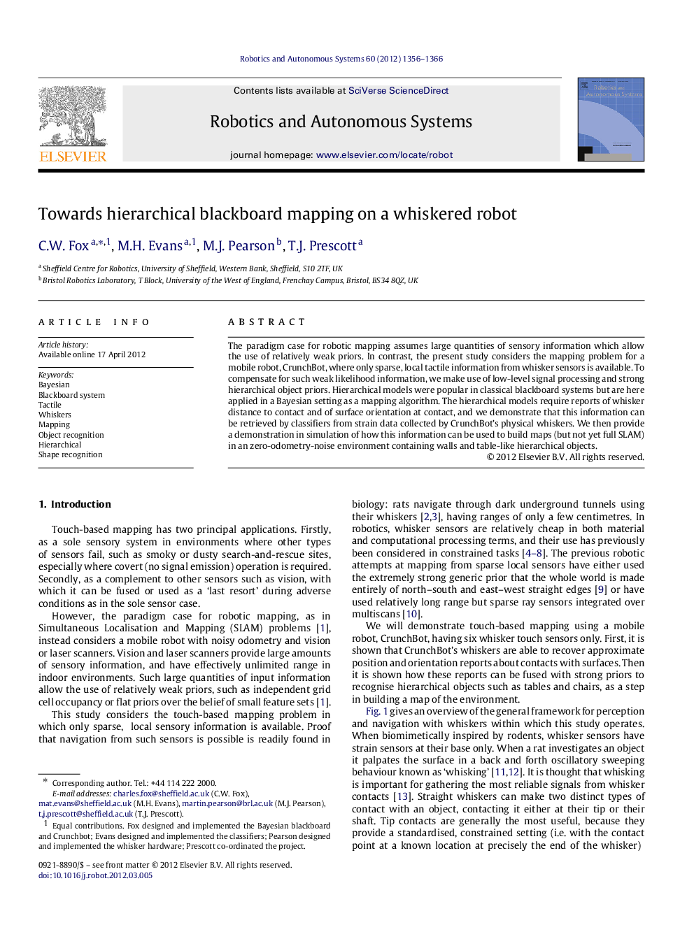 Towards hierarchical blackboard mapping on a whiskered robot