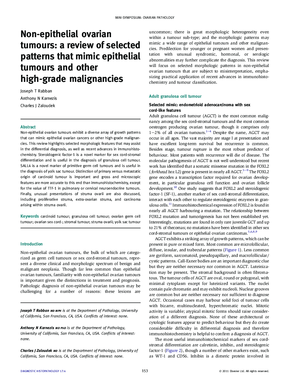 Non-epithelial ovarian tumours: a review of selected patterns that mimic epithelial tumours and other high-grade malignancies