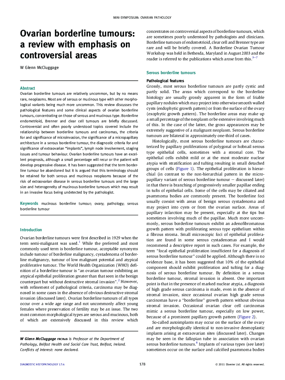 Ovarian borderline tumours: a review with emphasis on controversial areas