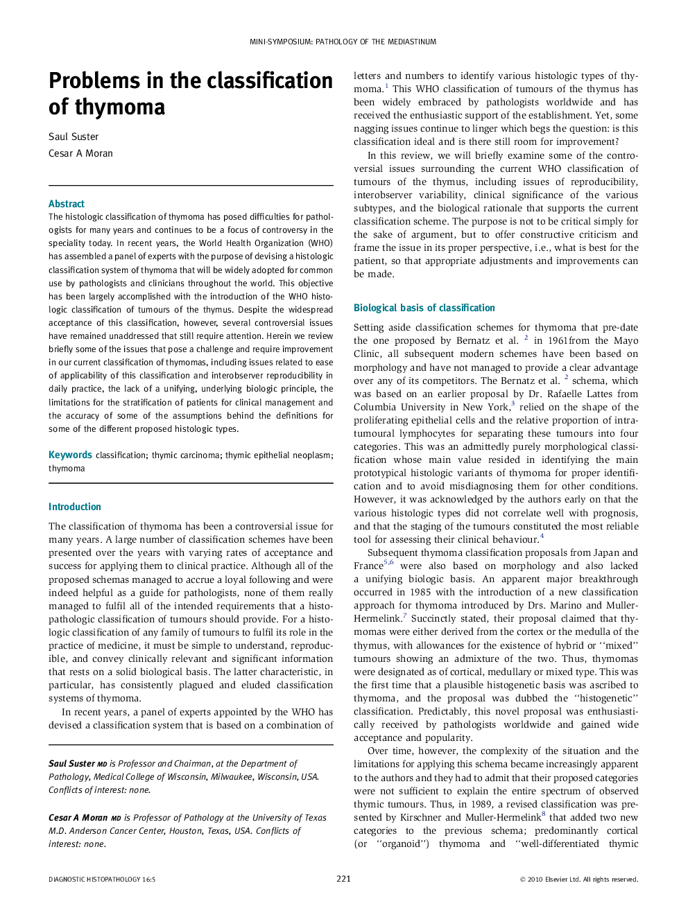 Problems in the classification of thymoma