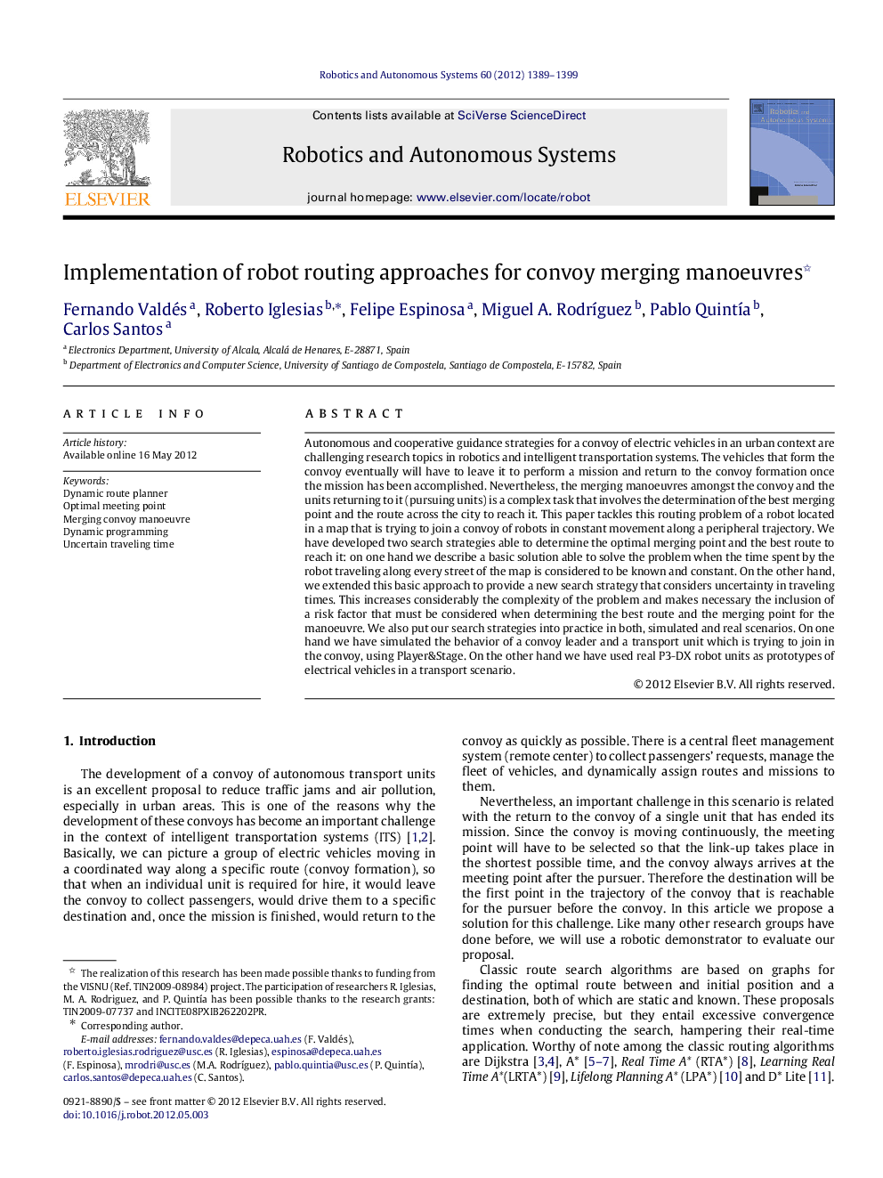 Implementation of robot routing approaches for convoy merging manoeuvres 