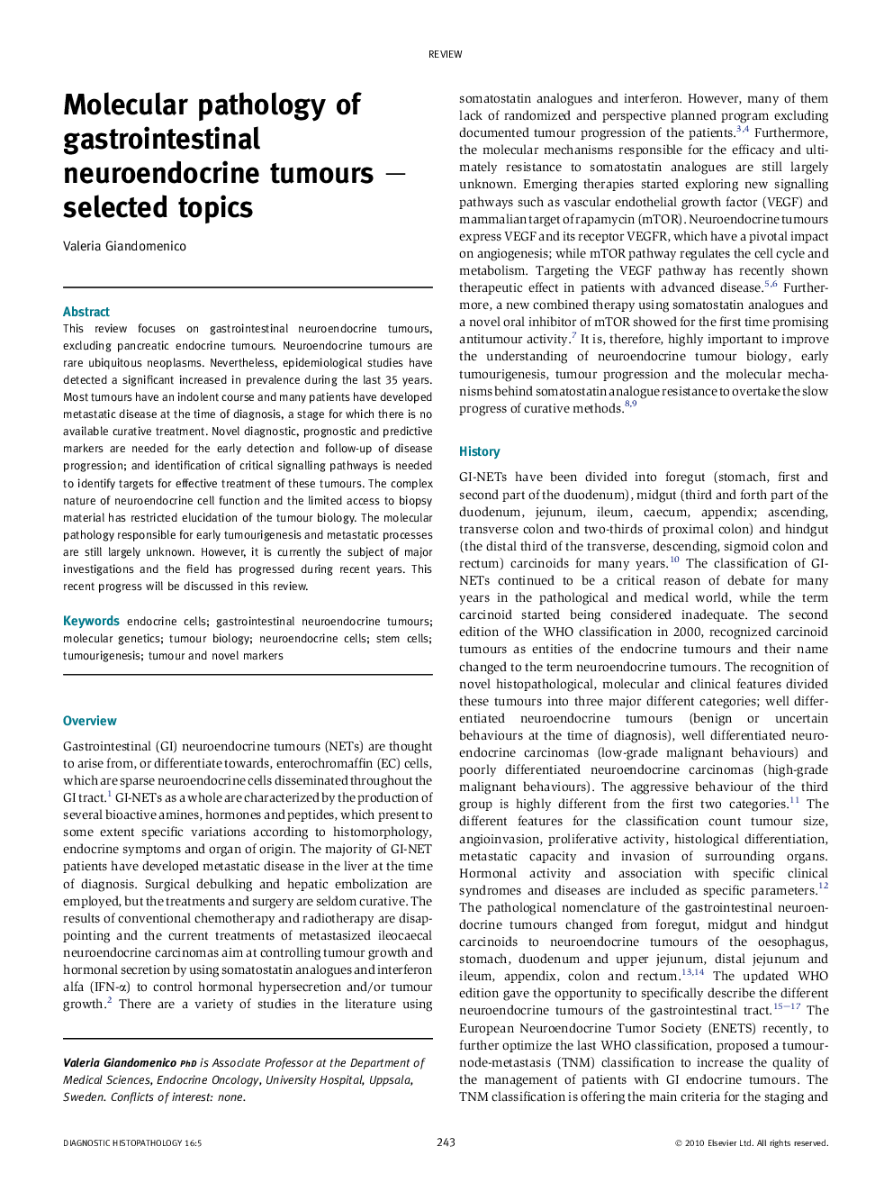 Molecular pathology of gastrointestinal neuroendocrine tumours – selected topics