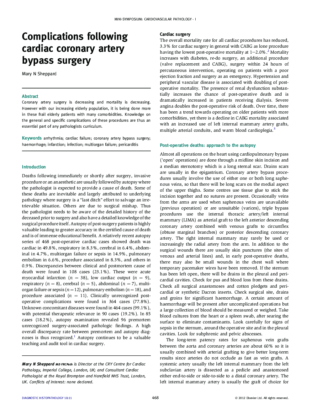 Complications following cardiac coronary artery bypass surgery