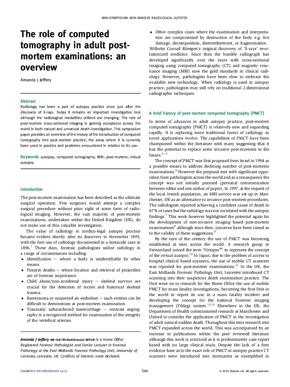 The role of computed tomography in adult post-mortem examinations: an overview