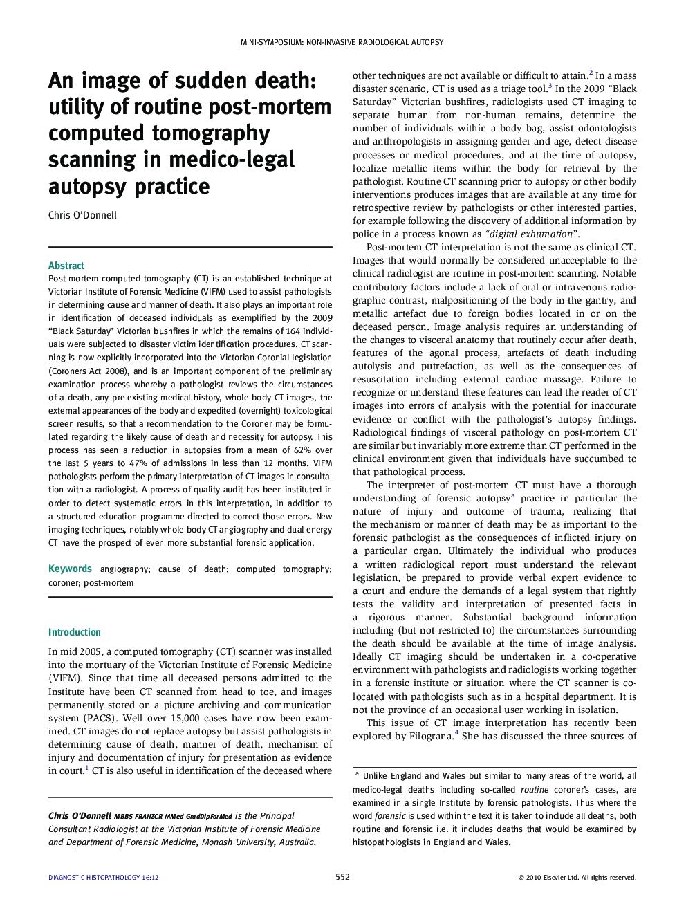 An image of sudden death: utility of routine post-mortem computed tomography scanning in medico-legal autopsy practice