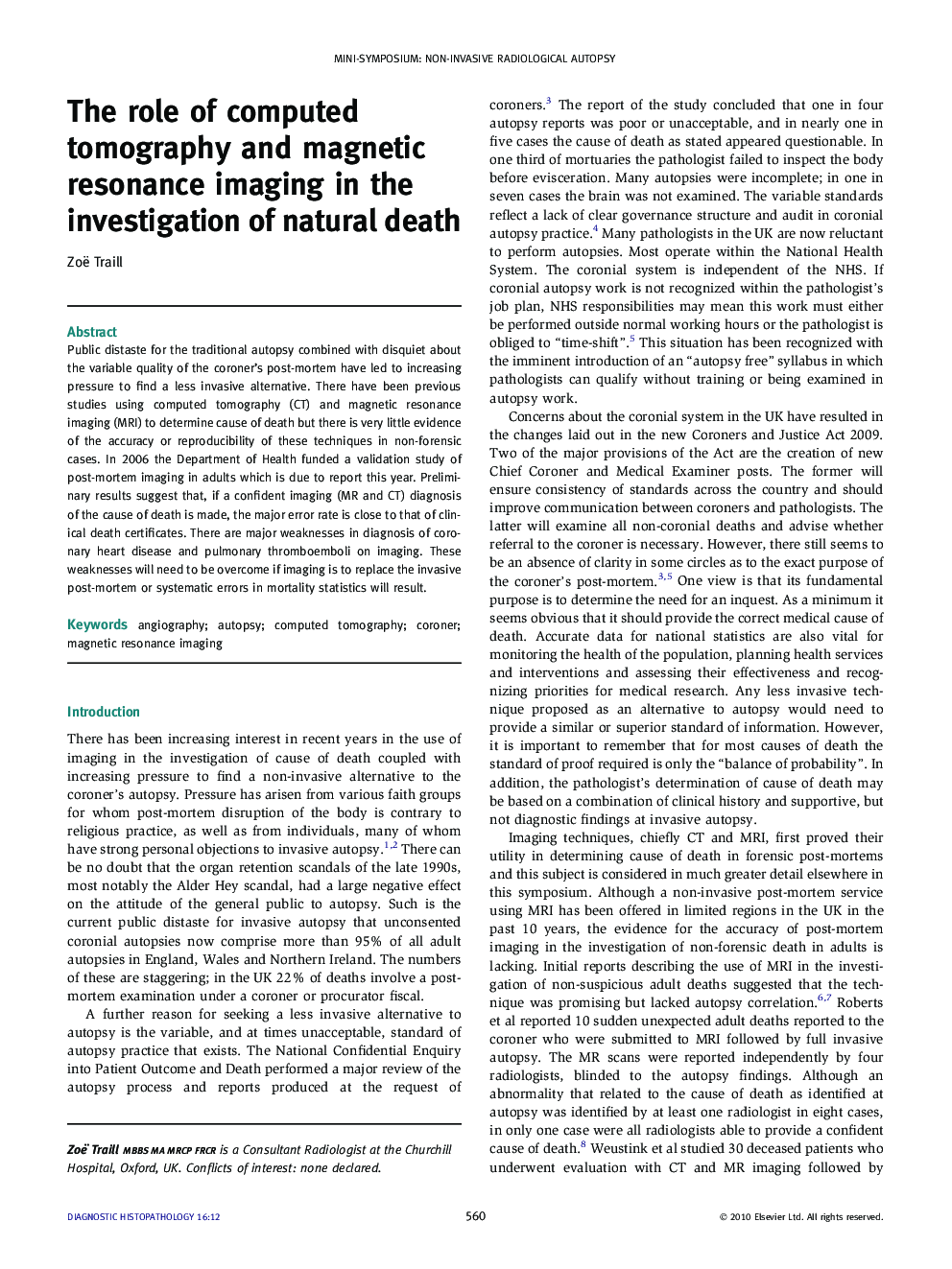 The role of computed tomography and magnetic resonance imaging in the investigation of natural death