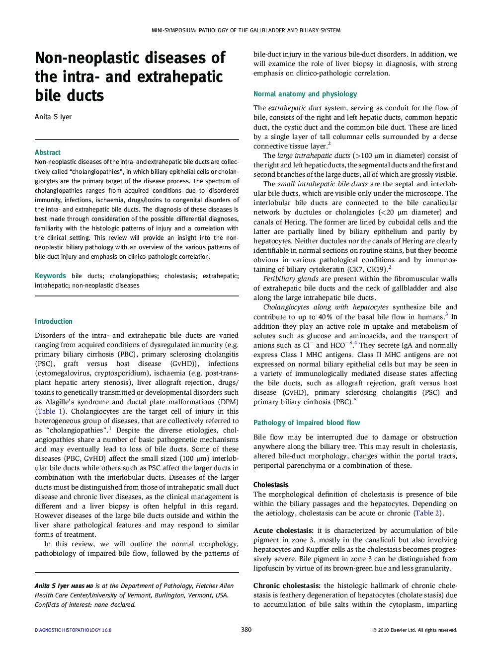 Non-neoplastic diseases of the intra- and extrahepatic bile ducts