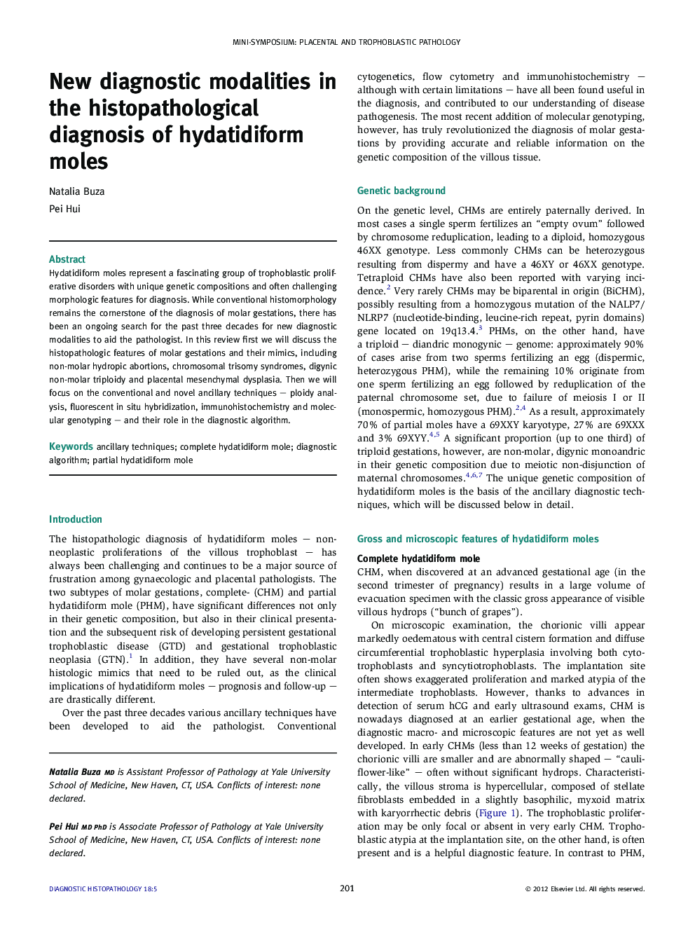 New diagnostic modalities in the histopathological diagnosis of hydatidiform moles