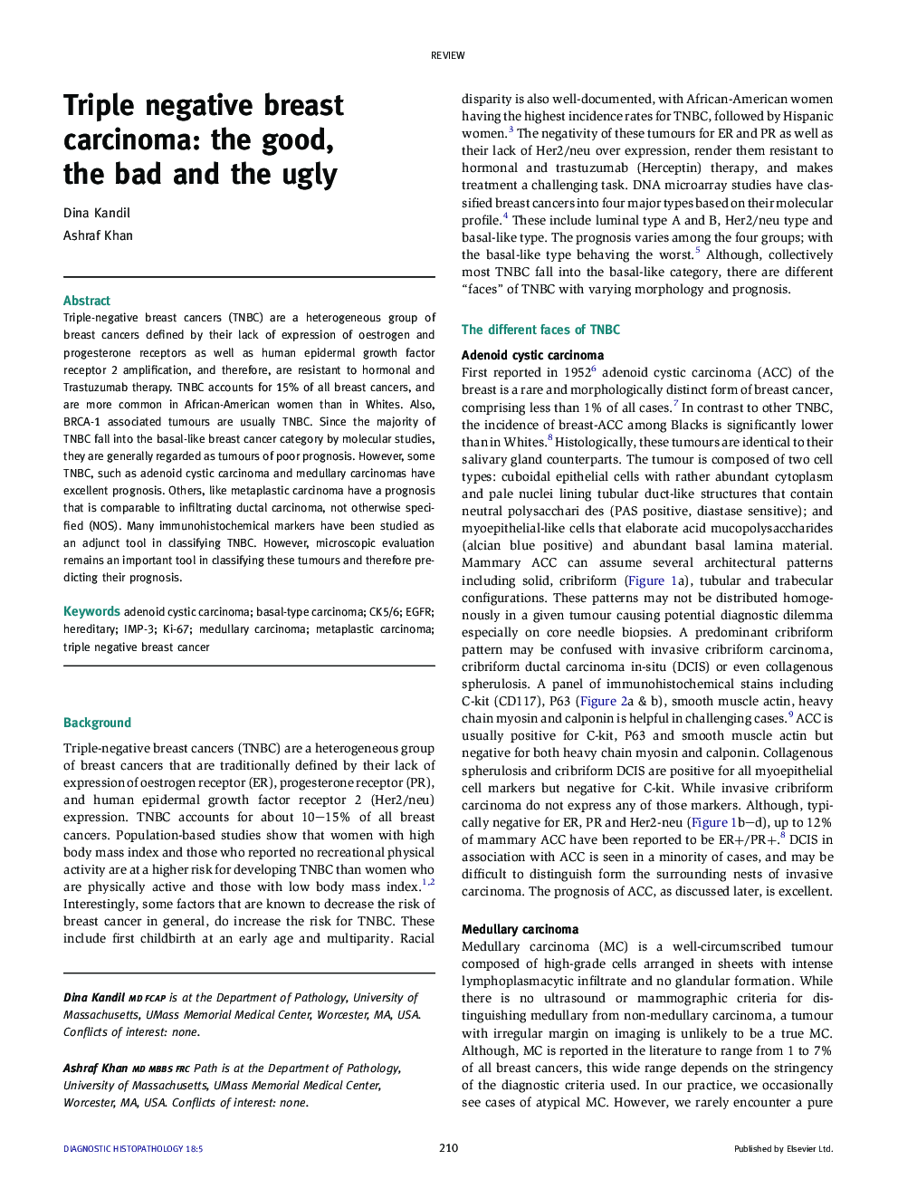 Triple negative breast carcinoma: the good, the bad and the ugly