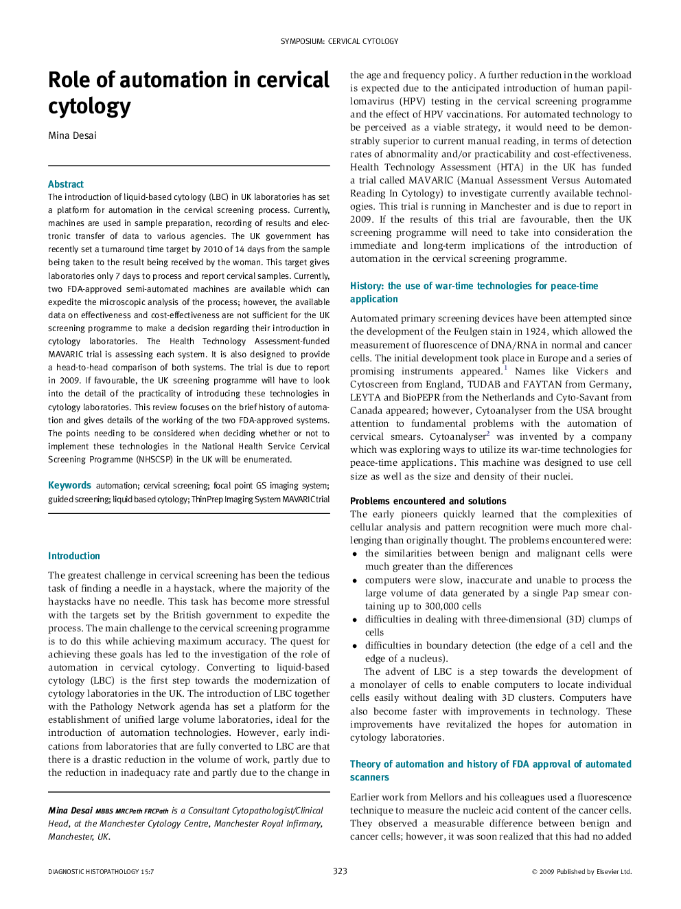 Role of automation in cervical cytology