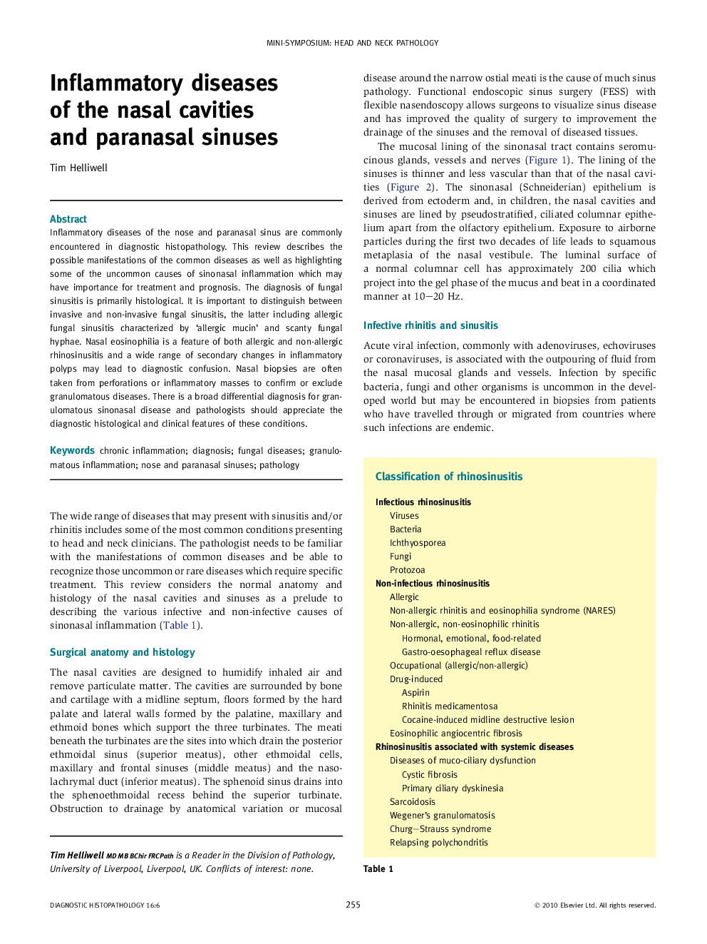 Inflammatory diseases of the nasal cavities and paranasal sinuses