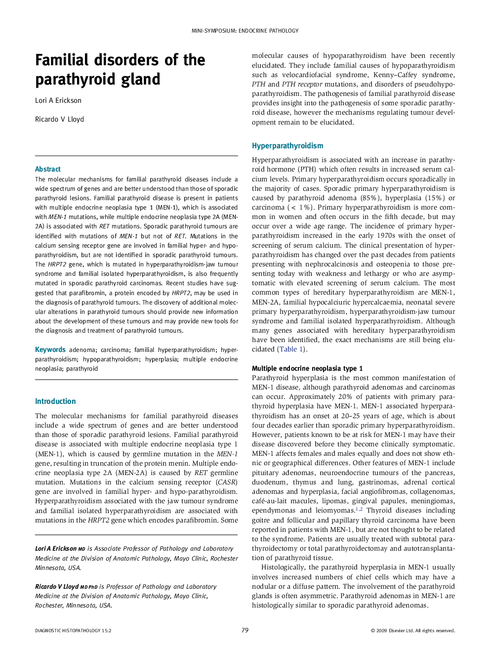 Familial disorders of the parathyroid gland