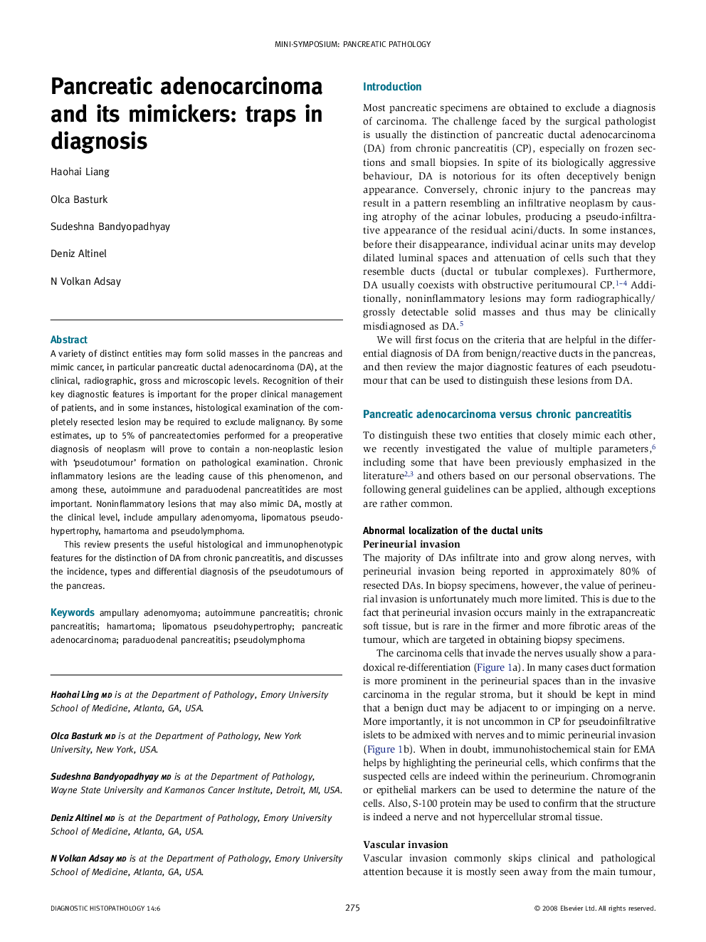 Pancreatic adenocarcinoma and its mimickers: traps in diagnosis