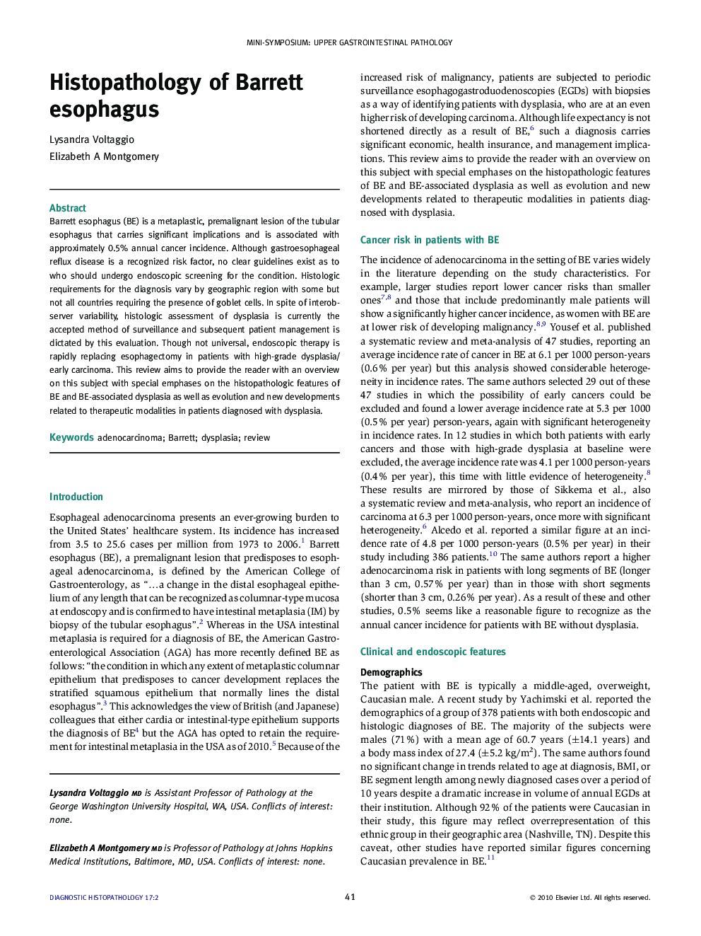 Histopathology of Barrett esophagus