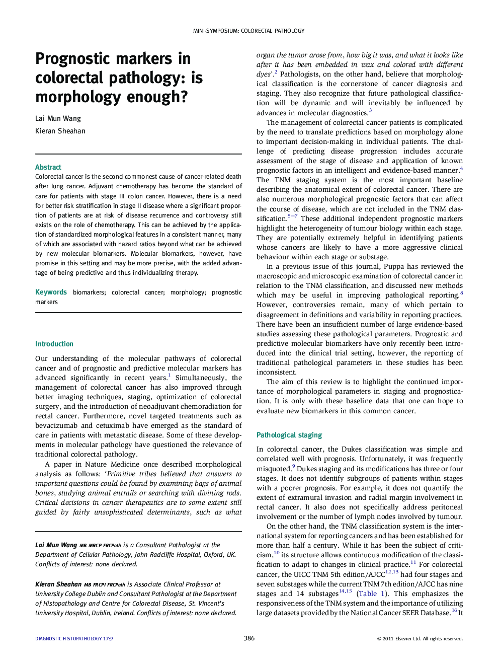 Prognostic markers in colorectal pathology: is morphology enough?