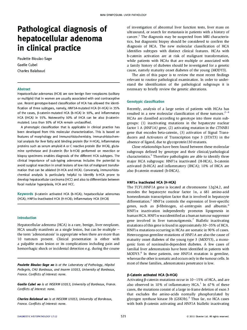 Pathological diagnosis of hepatocellular adenoma in clinical practice