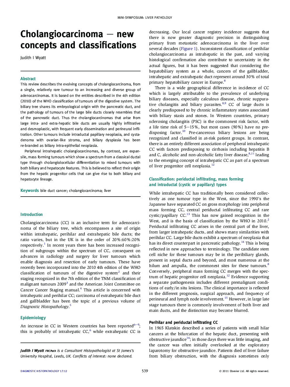 Cholangiocarcinoma – new concepts and classifications