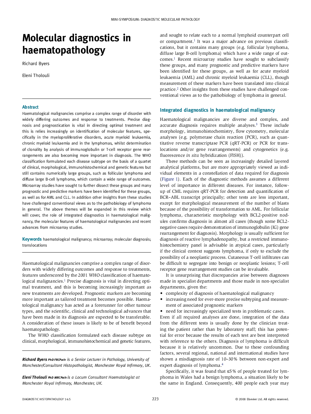 Molecular diagnostics in haematopathology