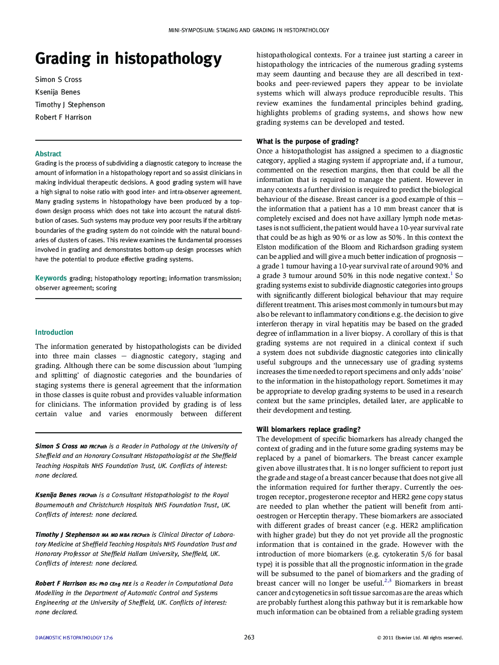 Grading in histopathology