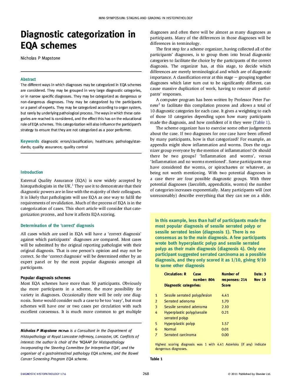 Diagnostic categorization in EQA schemes