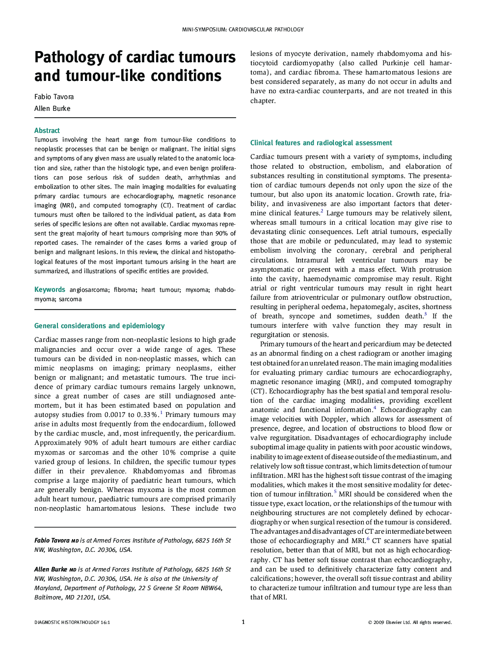 Pathology of cardiac tumours and tumour-like conditions