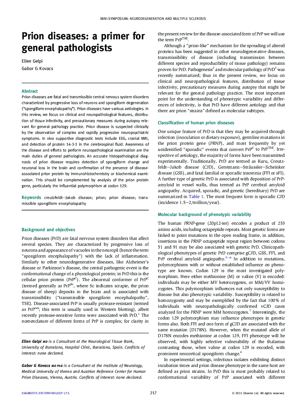 Prion diseases: a primer for general pathologists