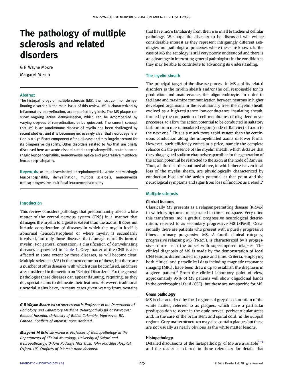 The pathology of multiple sclerosis and related disorders