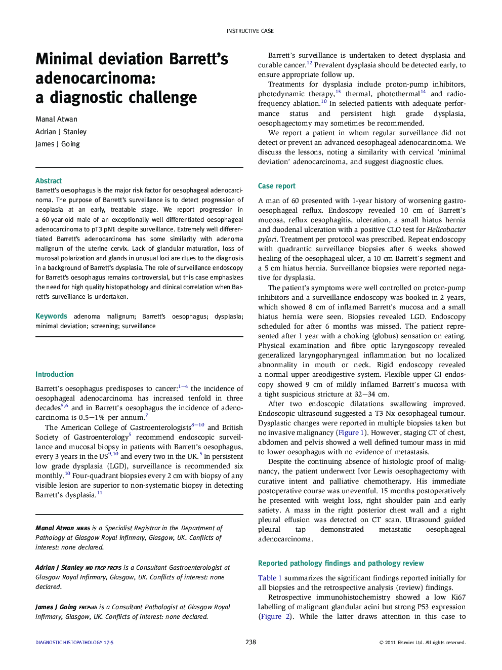 Minimal deviation Barrett’s adenocarcinoma: a diagnostic challenge