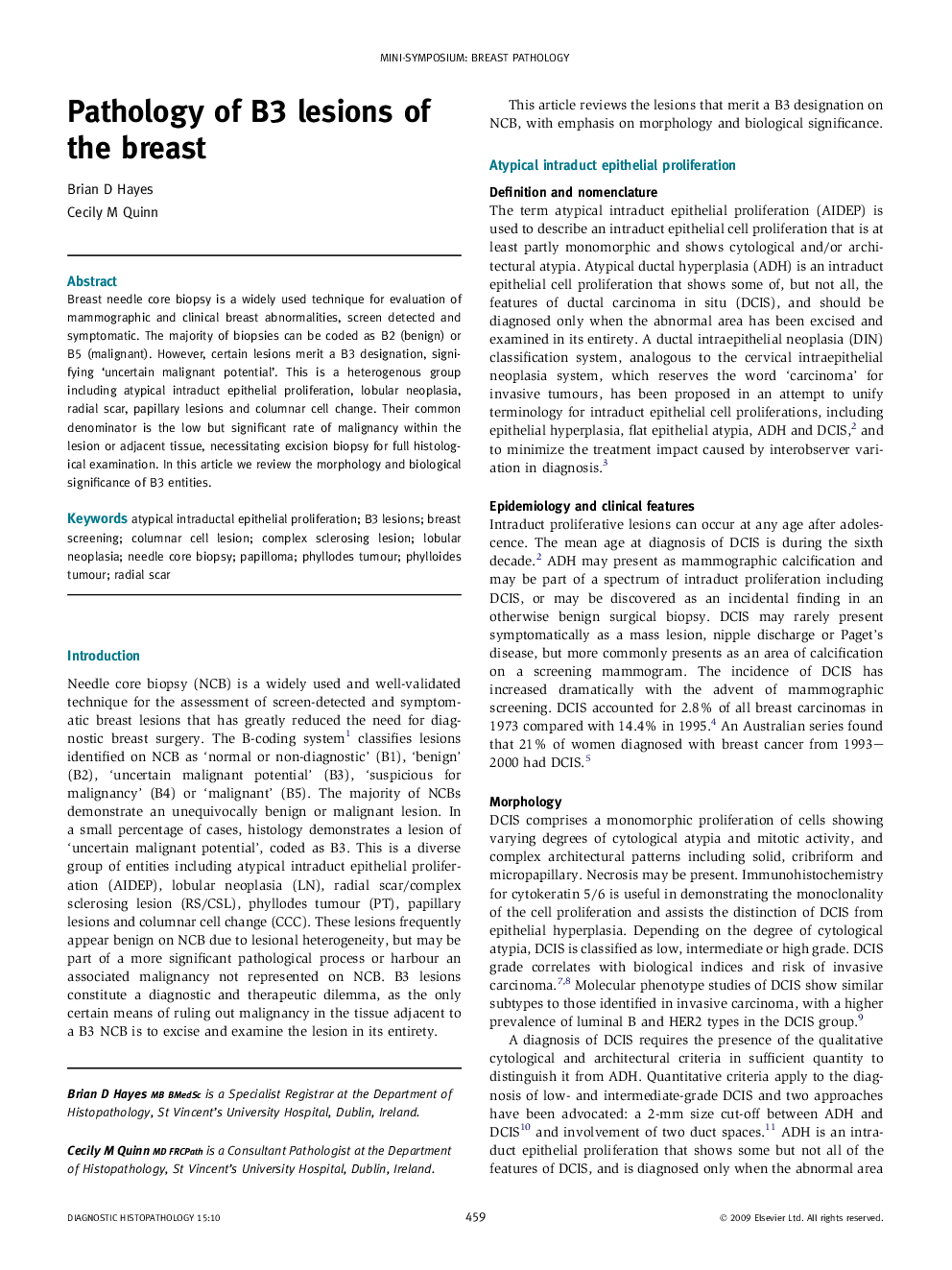 Pathology of B3 lesions of the breast