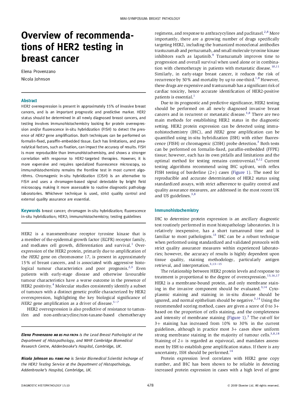 Overview of recommendations of HER2 testing in breast cancer