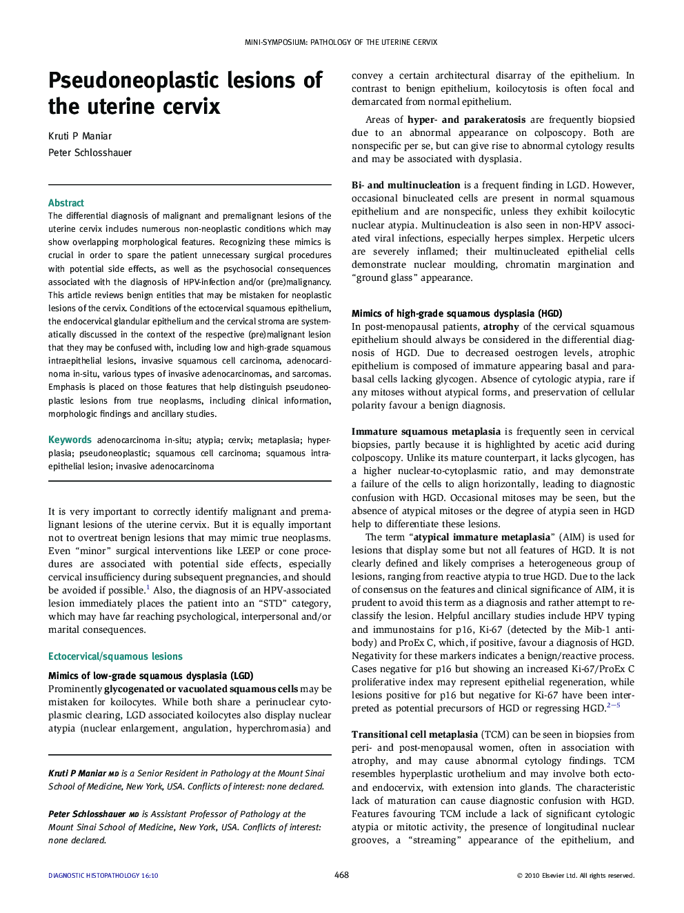 Pseudoneoplastic lesions of the uterine cervix