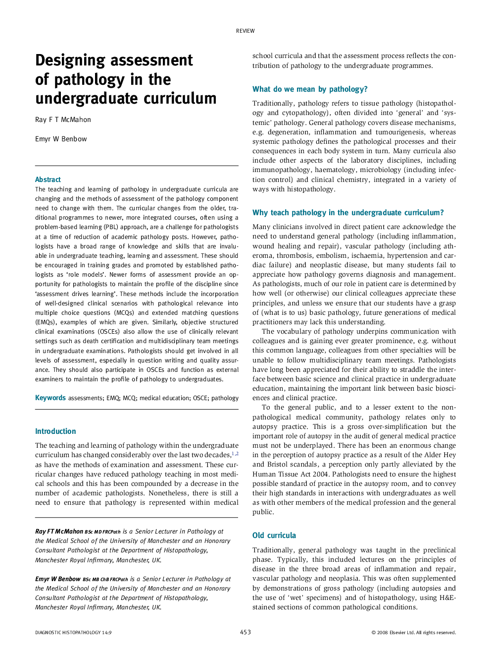 Designing assessment of pathology in the undergraduate curriculum