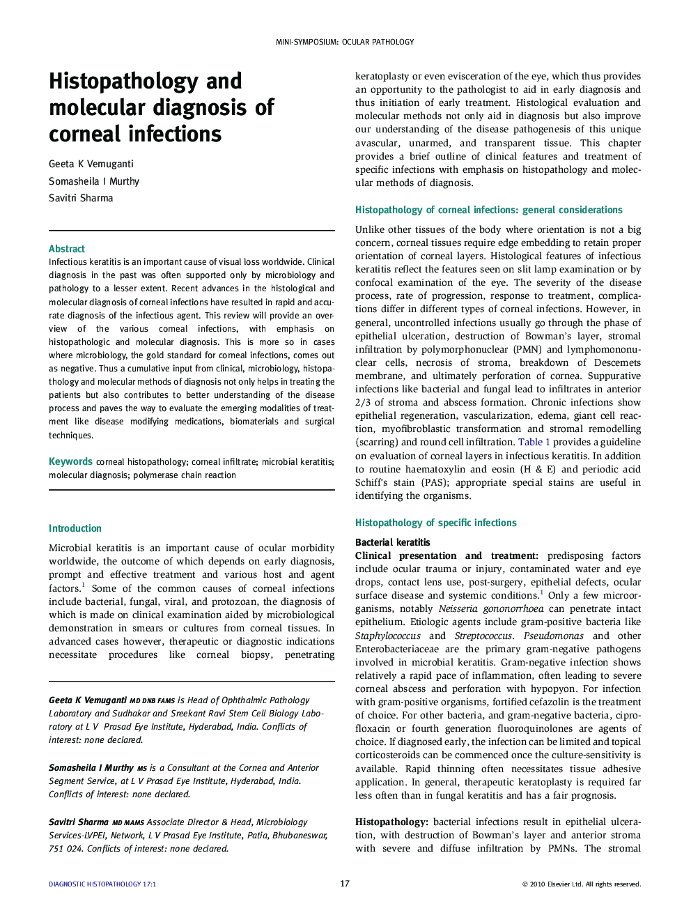 Histopathology and molecular diagnosis of corneal infections