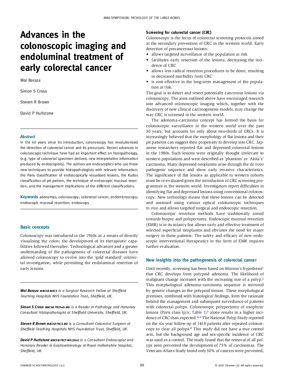 Advances in the colonoscopic imaging and endoluminal treatment of early colorectal cancer