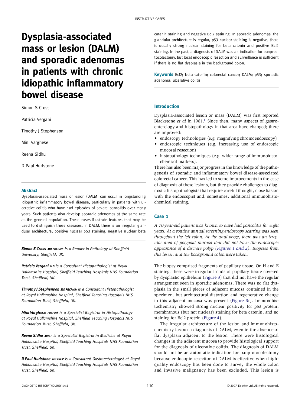 Dysplasia-associated mass or lesion (DALM) and sporadic adenomas in patients with chronic idiopathic inflammatory bowel disease