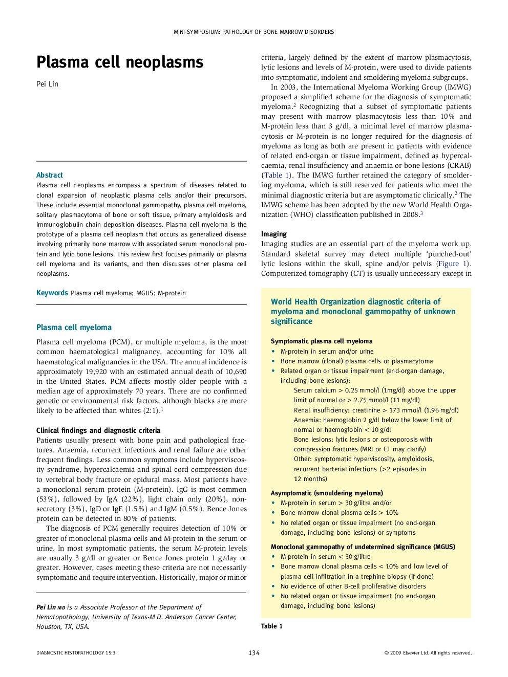 Plasma cell neoplasms