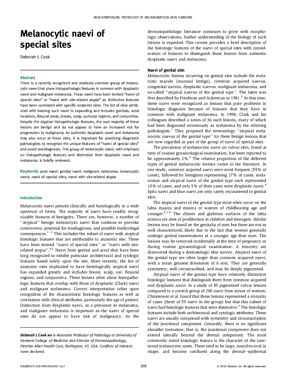 Melanocytic naevi of special sites