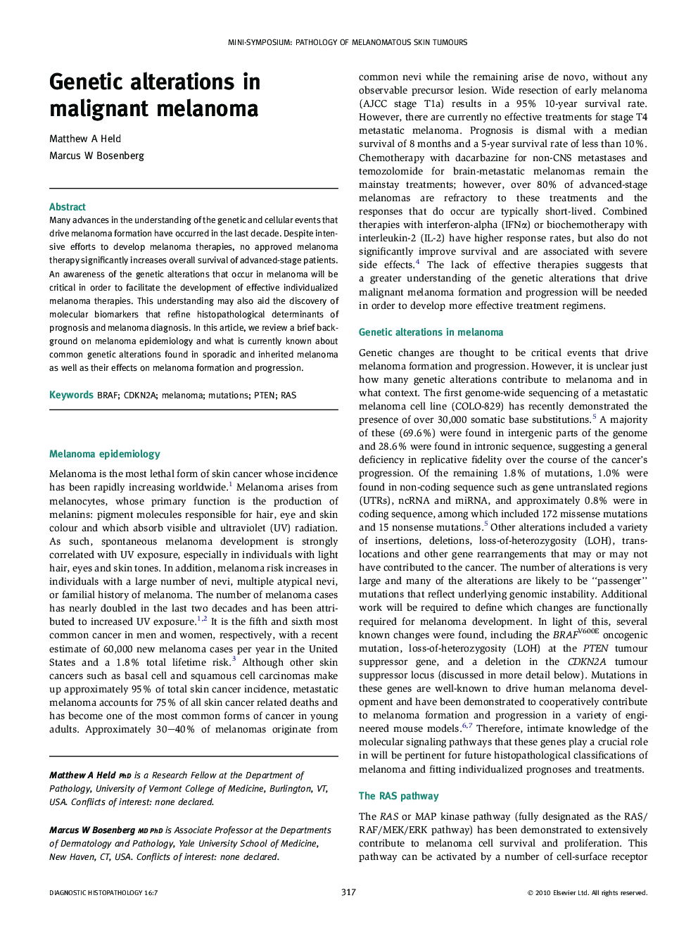 Genetic alterations in malignant melanoma