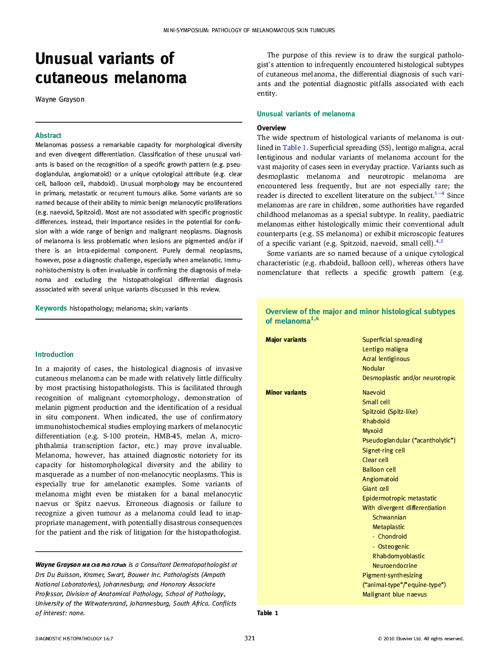 Unusual variants of cutaneous melanoma