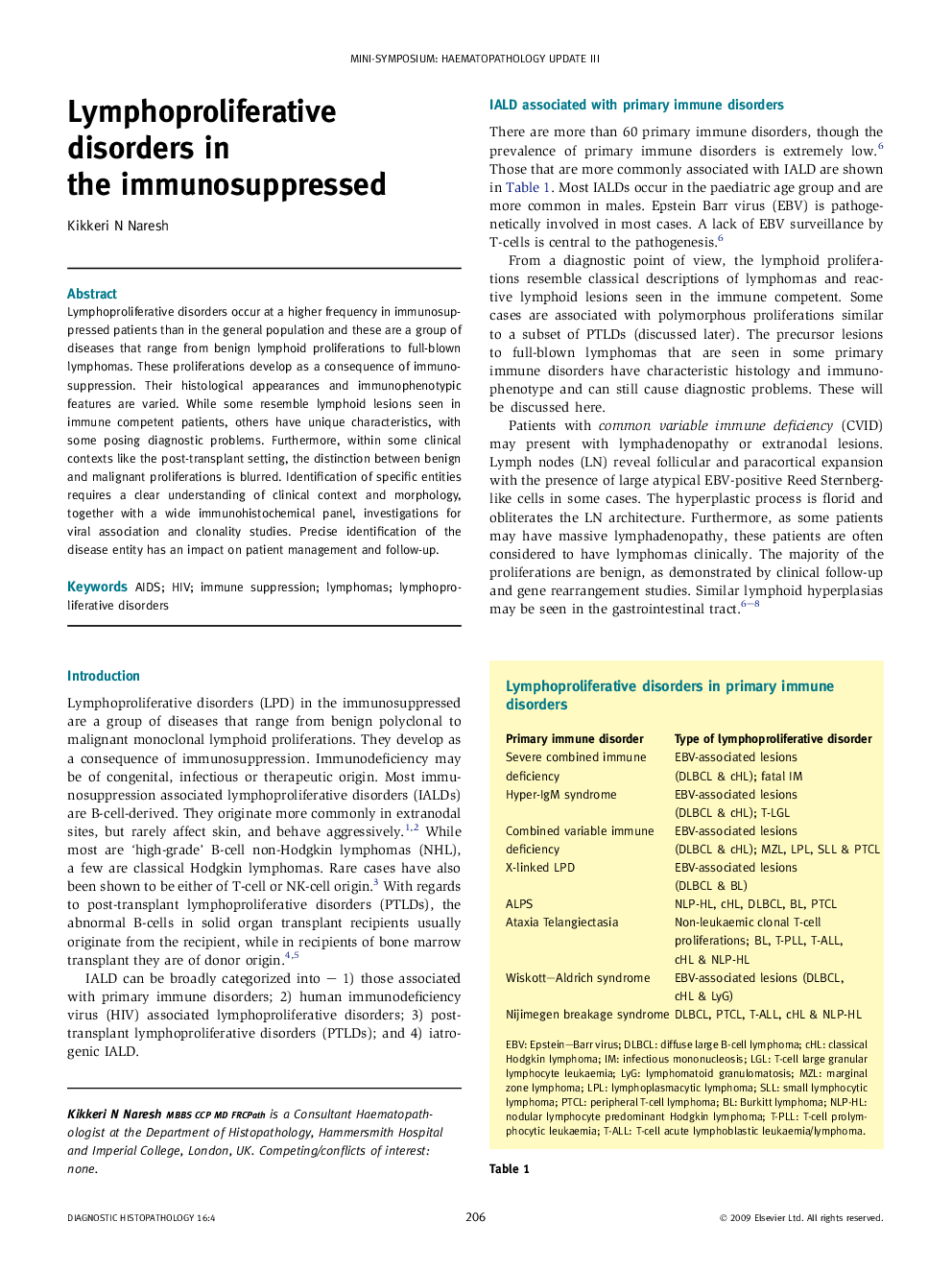 Lymphoproliferative disorders in the immunosuppressed